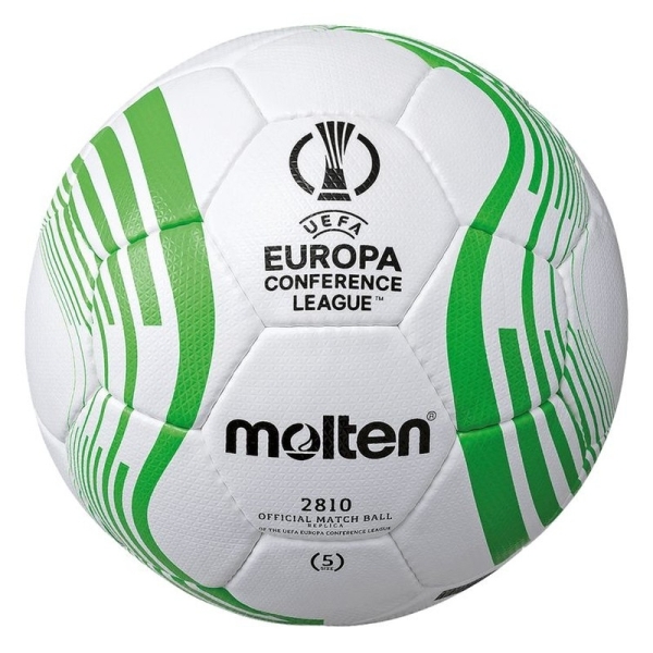 Molten UEFA Conference League 2810 futbola bumba, 5. izmērs, baltā un zaļā krāsā Molten UEFA Conference League 2810 futbola bumba, 5. izmērs, baltā un zaļā krāsā