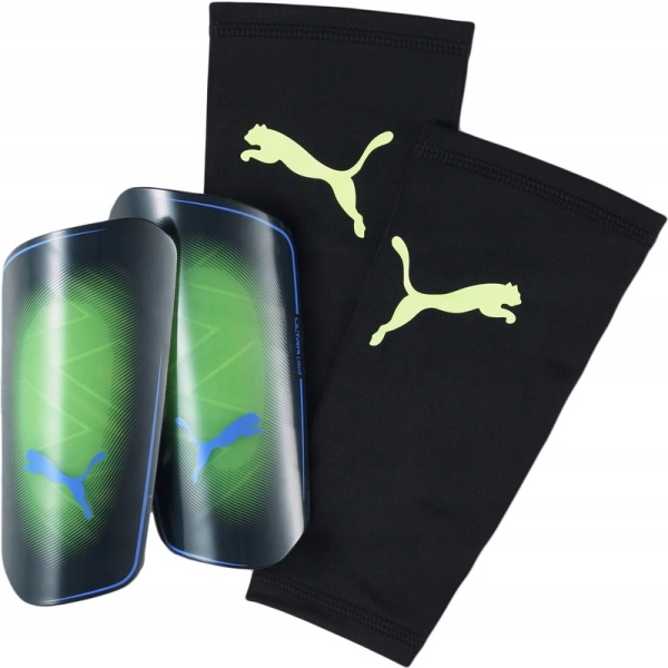 Puma Shinguards ULTRA Light Sleeve futbola aizsargi, zaļa un melna krāsa Puma Shinguards ULTRA Light Sleeve futbola aizsargi, zaļa un melna krāsa