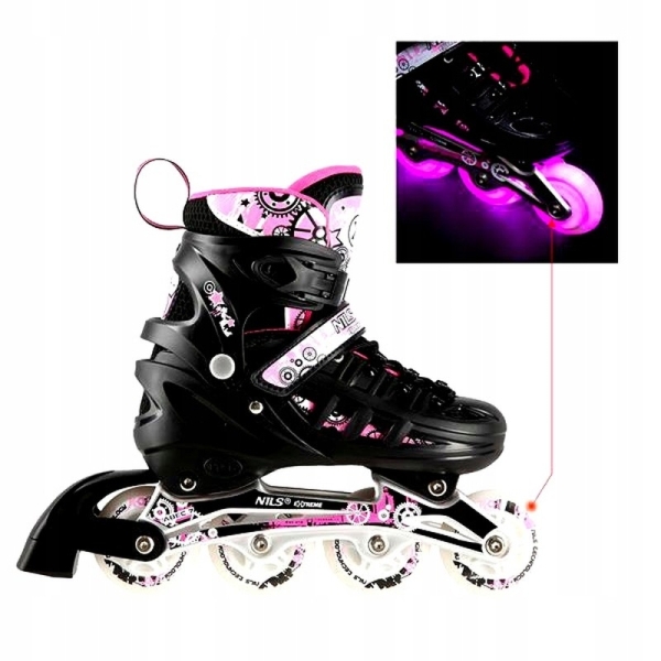 A-l skrituļslidas, Nils Extreme 4-in-1 LED, NH10905, izmērs (L) 39-42, krāsa melna/rozā