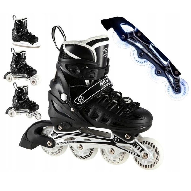 A-l skrituļslidas, Nils Extreme 4-in-1 LED, NH10905, izmērs (M) 35-38, melna krāsa