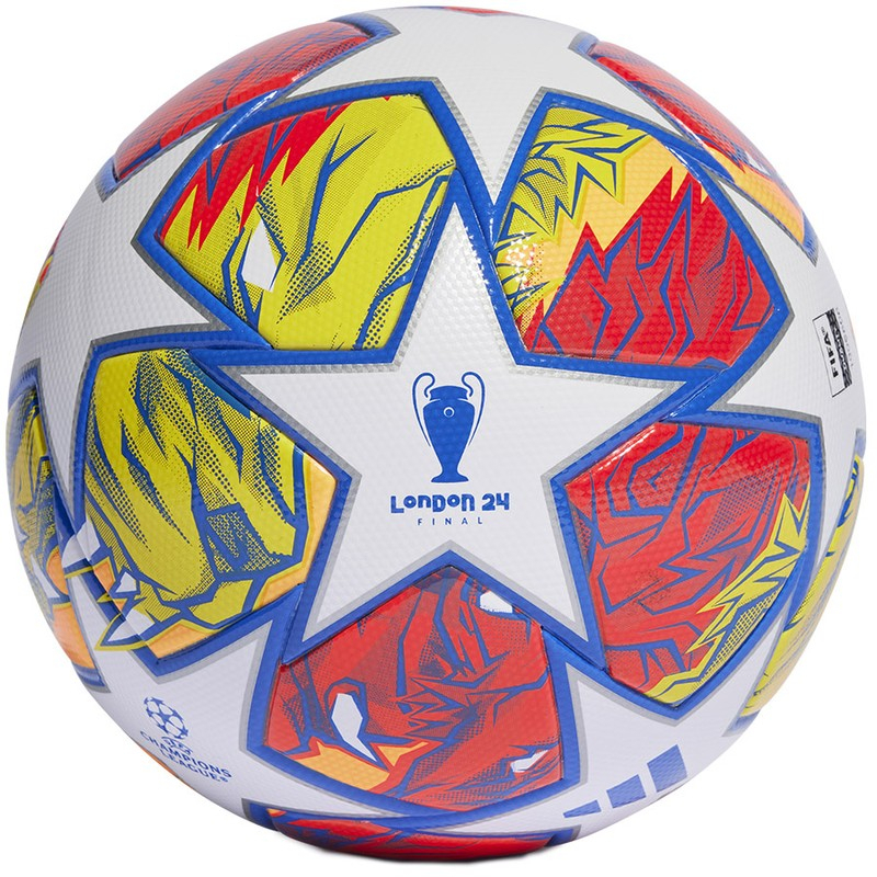 Adidas Finale Londonas līgas futbola bumba, 5. izmērs, dzelteni-sarkani-zilā krāsa