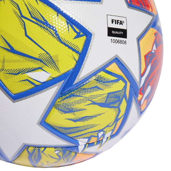 Adidas Finale Londonas līgas futbola bumba, 5. izmērs, dzelteni-sarkani-zilā krāsa