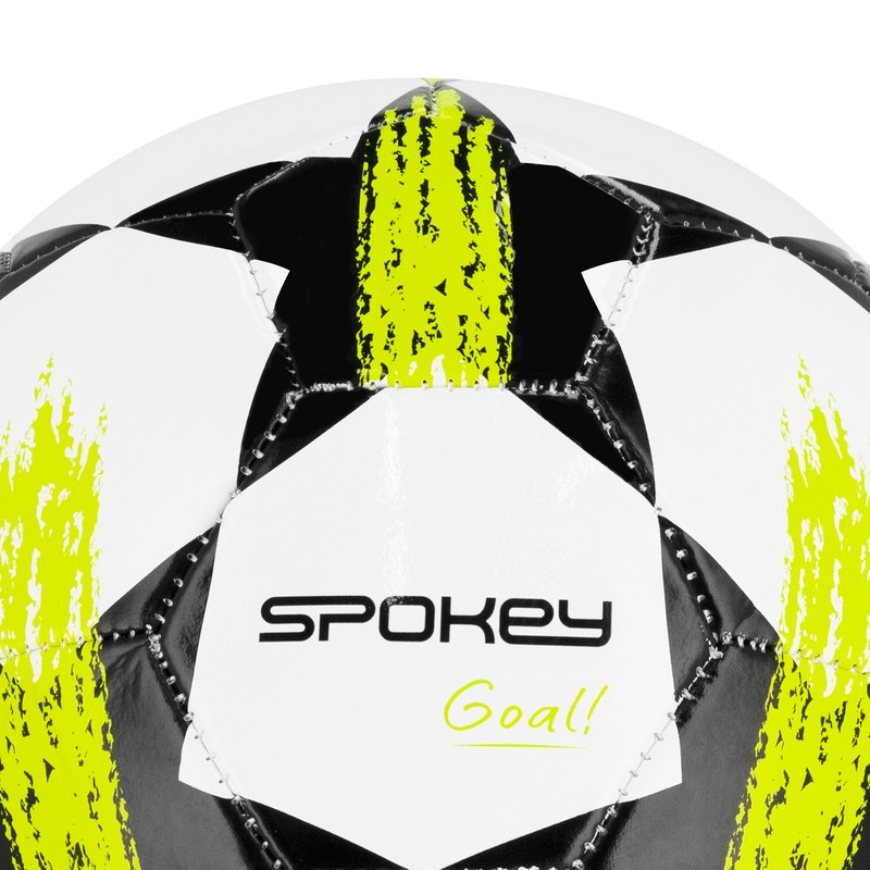 Spokey Goal futbola bumba, 5. izmērs, balta-melnā-dzeltena krāsa