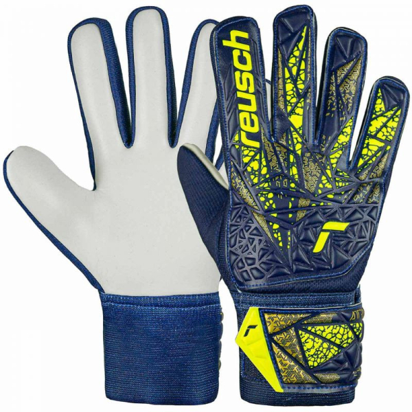 Reusch Attrakt Starter Solid Junior vārtsargu cimdi, tumši zili un dzelteni