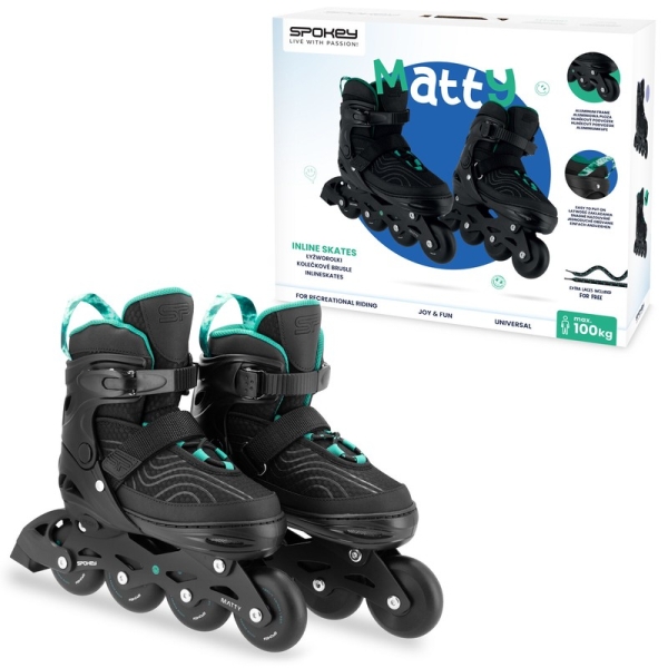 Spokey skrituļslidas, 4 in 1, Quattro 943453, izmērs 35-38, tirkīza krāsa