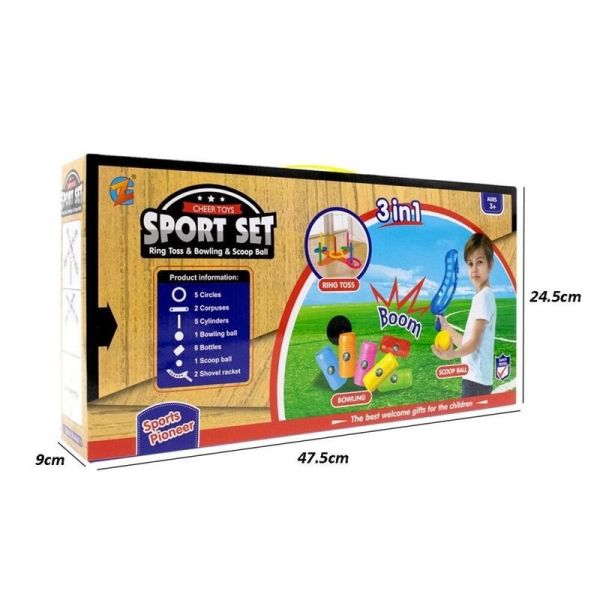 3-in-1 sporta komplekta spēles, ringstos, bumbiņas ķeršana, boulings 3-in-1 sporta komplekta spēles, ringstos, bumbiņas ķeršana, boulings