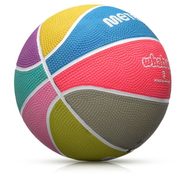 Meteor Whats Up basketbola bumba, izmērs 3, krāsa violeta-rozā-zaļa-marmīnsarkana