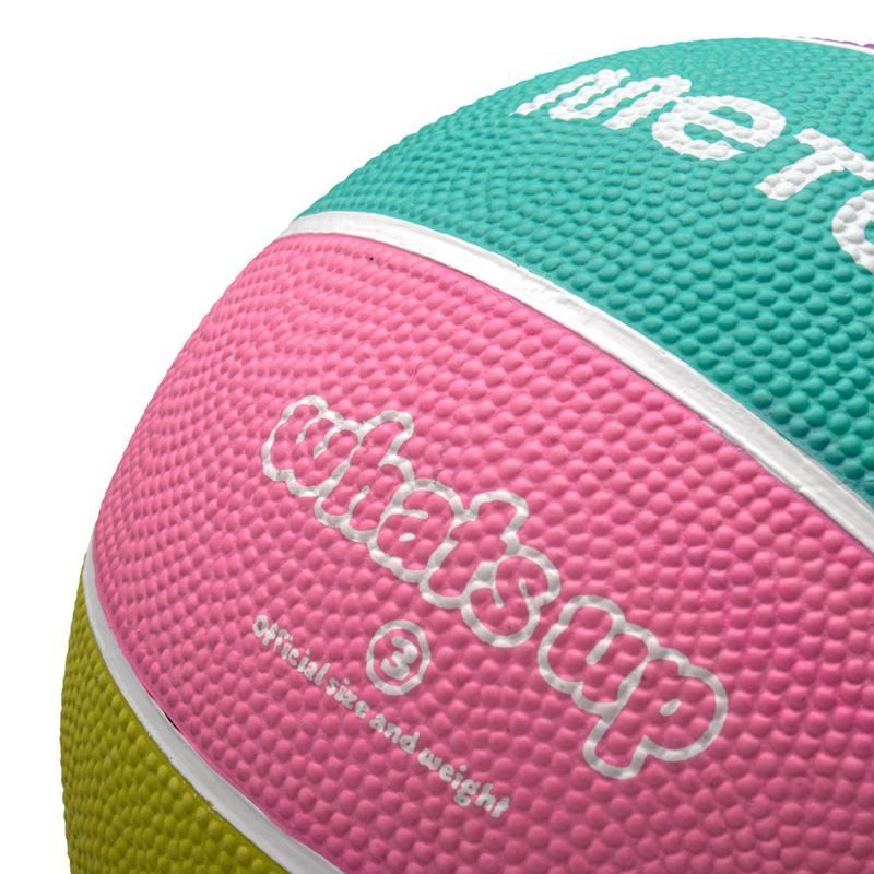 Meteor Whats Up basketbola bumba, izmērs 3, krāsa violeta-rozā-zaļa-marmīnsarkana