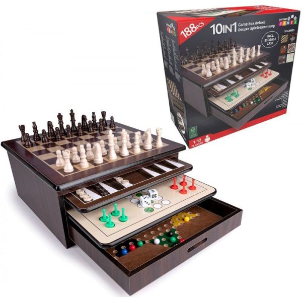 Spēļu kaste Deluxe 10in1 koka spēļu komplekts, 26681