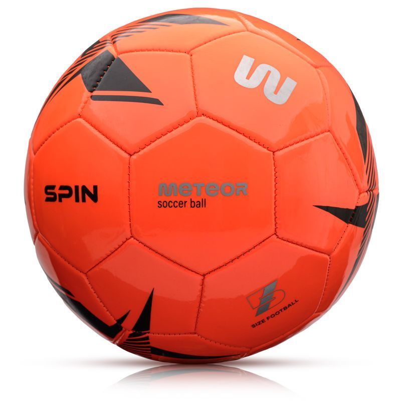 Meteor Spin futbola bumba, 5. izmērs, melnā un oranžā krāsā