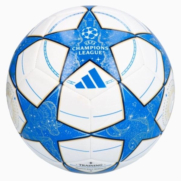 Adidas UCL treniņfutbola bumba, izmērs 4, krāsa balta-zilā-zelta Adidas UCL treniņfutbola bumba, izmērs 4, krāsa balta-zilā-zelta