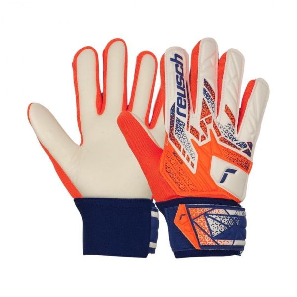 Reusch Attrakt Starter Solid Junior vārtsarga cimdi, krāsa balta-oranža-zila Reusch Attrakt Starter Solid Junior vārtsarga cimdi, krāsa balta-oranža-zila